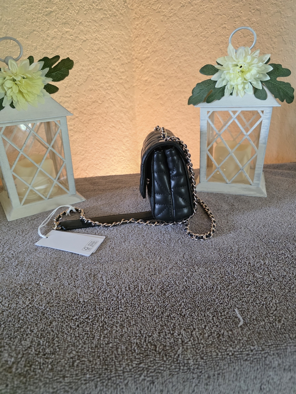 GUESS Black Quilted Chain-Accent Crossbody Bag - Picture 6 of 7